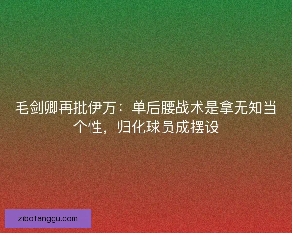 毛剑卿再批伊万：单后腰战术是拿无知当个性，归化球员成摆设
